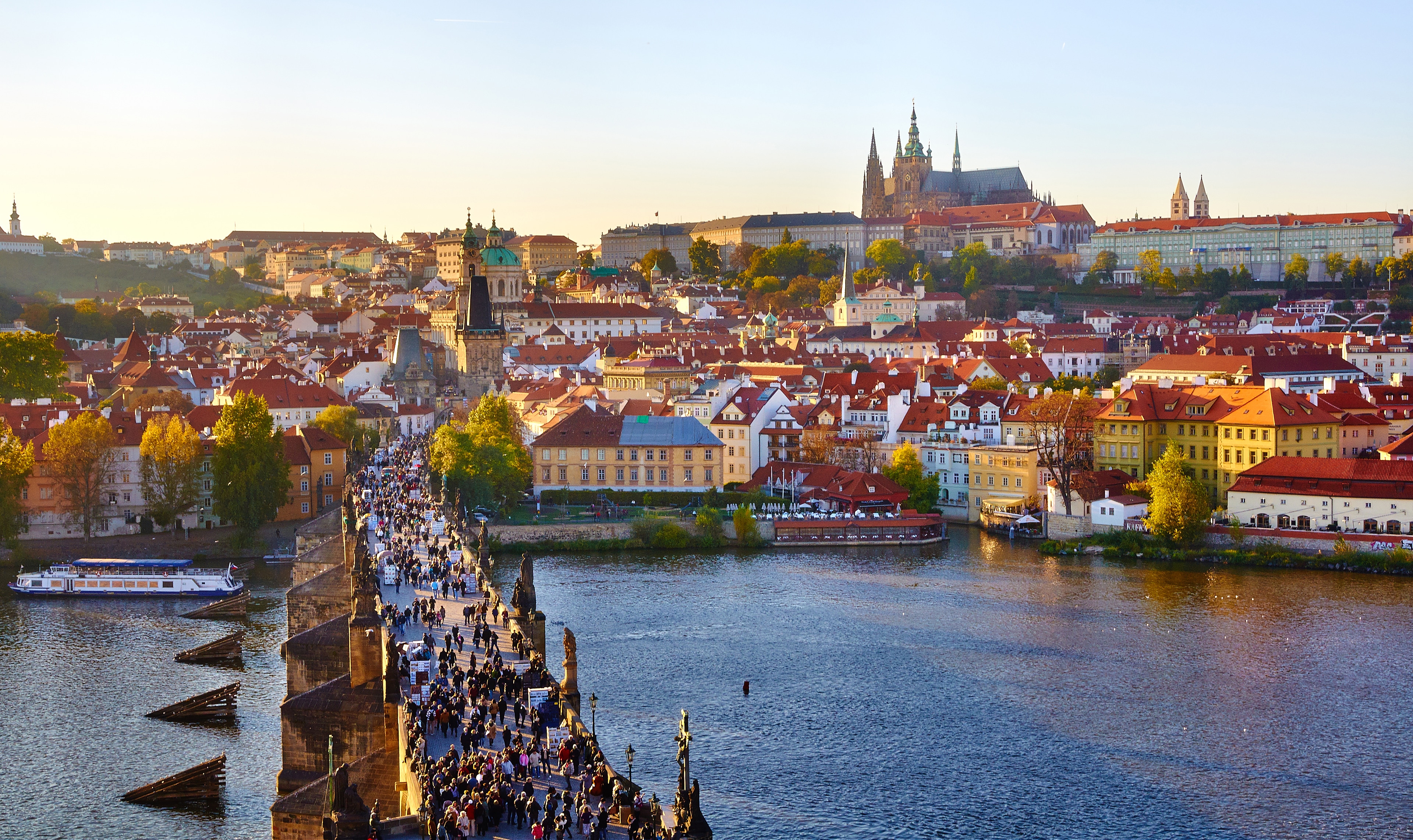 Prague, panoramic view from <a href="https://en.wikipedia.org/wiki/Charles_Bridge" class="extiw" title="en:Charles Bridge">Charles Bridge</a> east tower